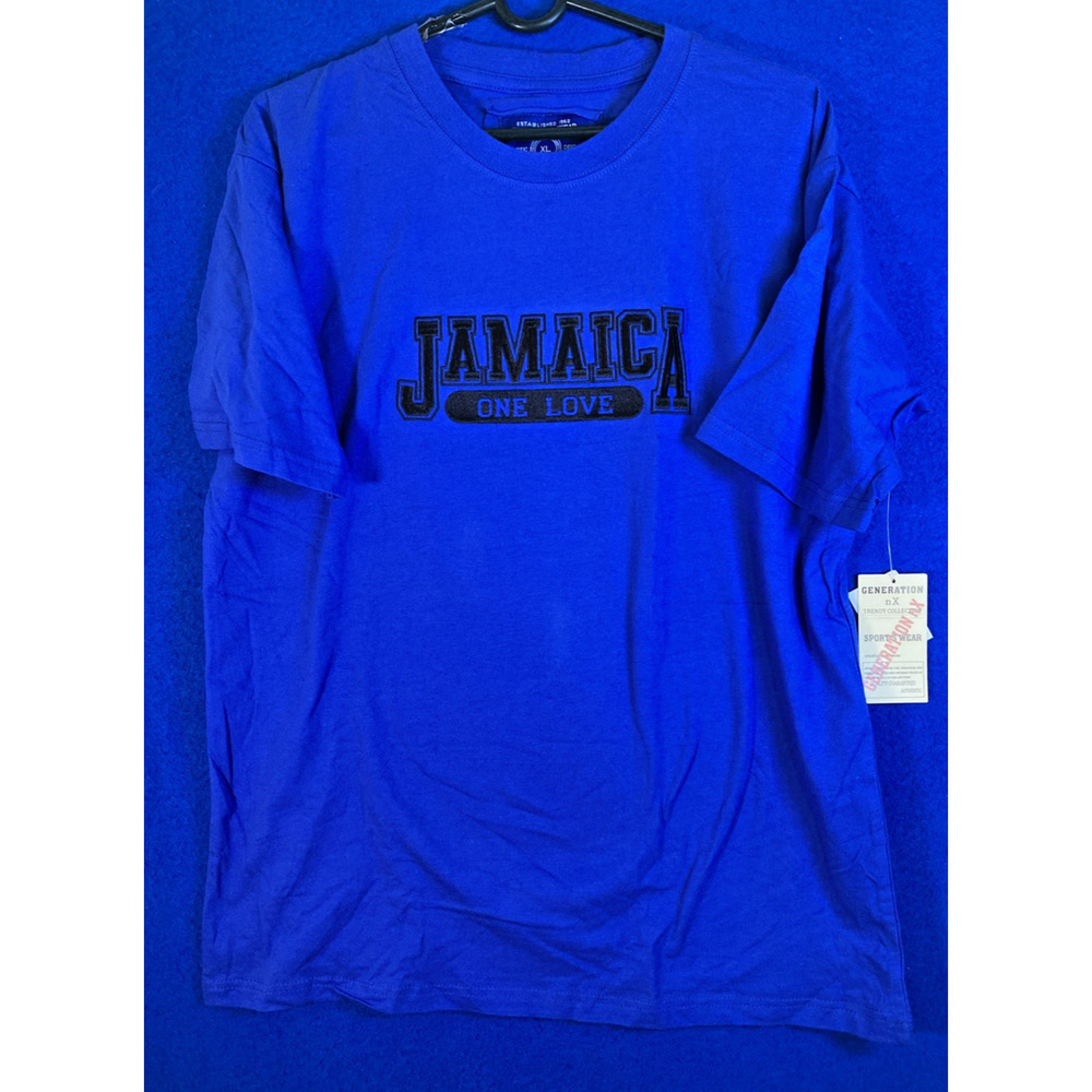 Tropix Resort Collection JAMICA ONE LOVE Blue T-Shirt Mens Size L Embroidered